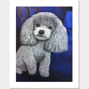 Miniature Toy Poodle Painting on Blue Posters and Art